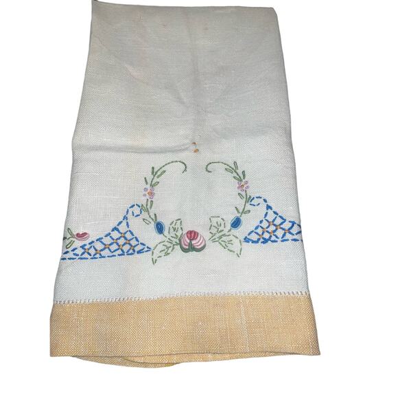 Vintage Linen Kitchen Tea Towel Hand Stitched Cottagecore Country Farmhouse - Picture 6 of 8